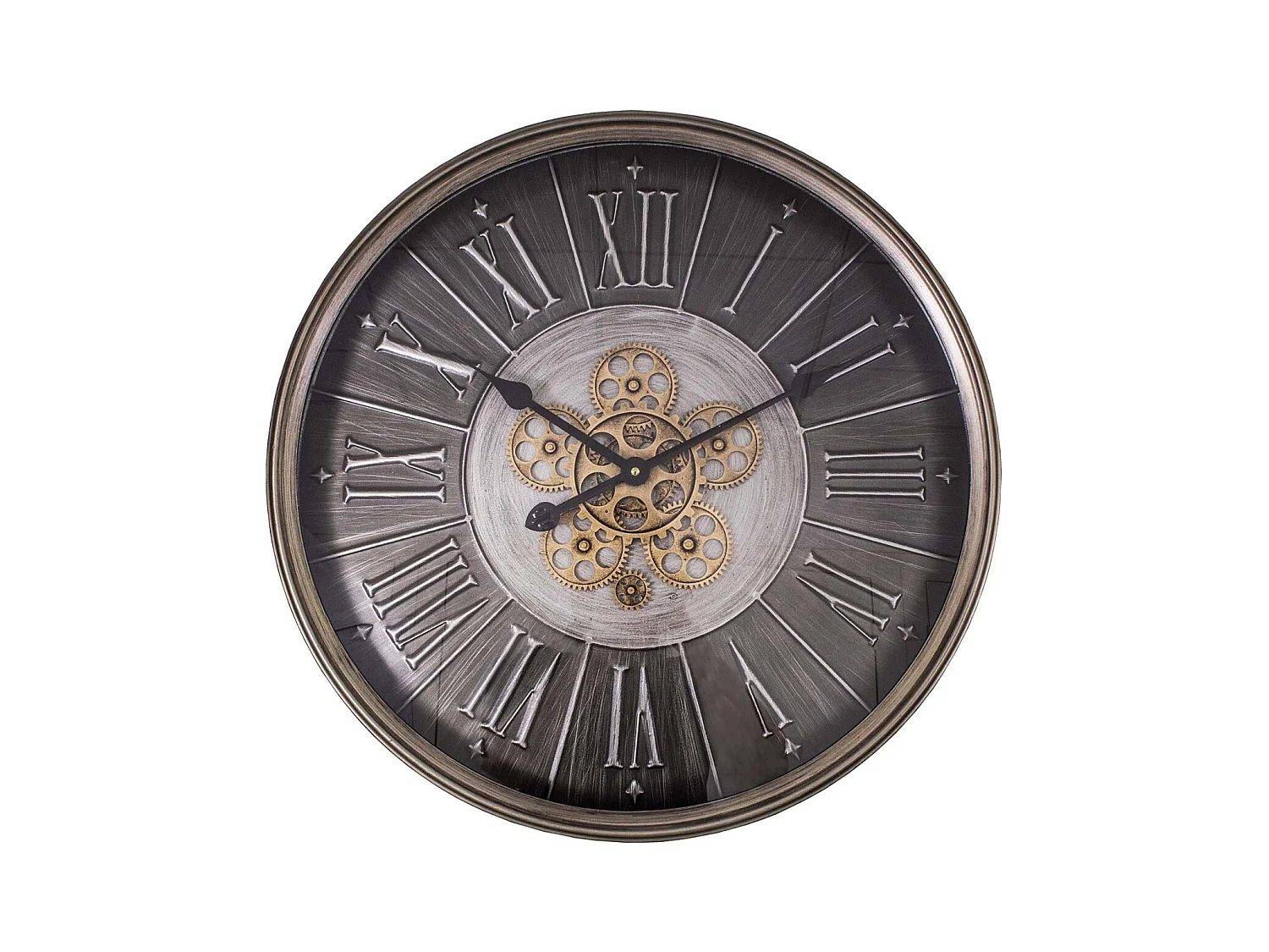 Pendule ronde industrielle en fer et verre 60 cm