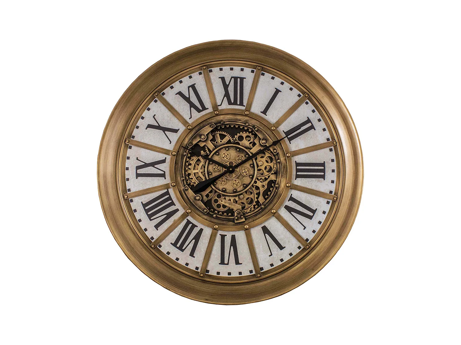 Pendule cartouches crème avec rouages en fer 96cm