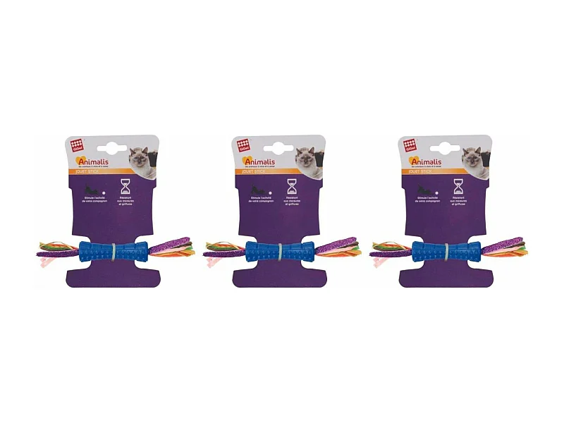 Jouet chat Stick coloré plume double (lot de 3)