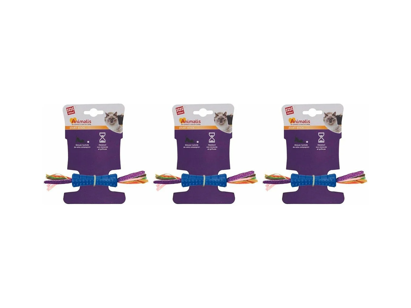 Jouet chat Stick coloré plume double (lot de 3)