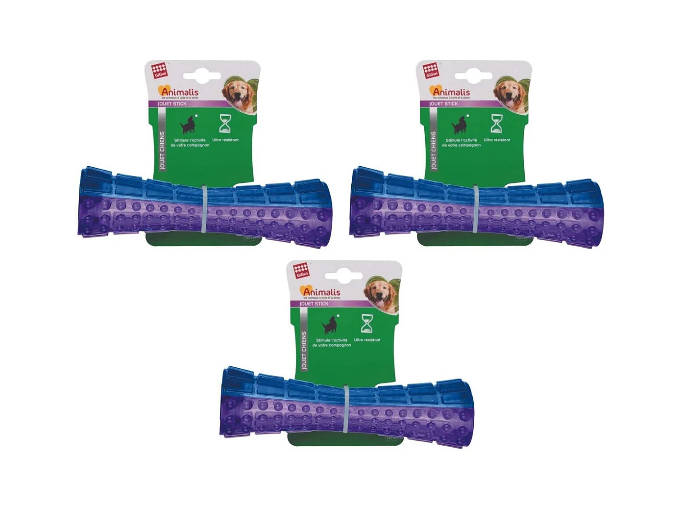 Stick chien en plastique coloré 15 cm (Lot de 3)