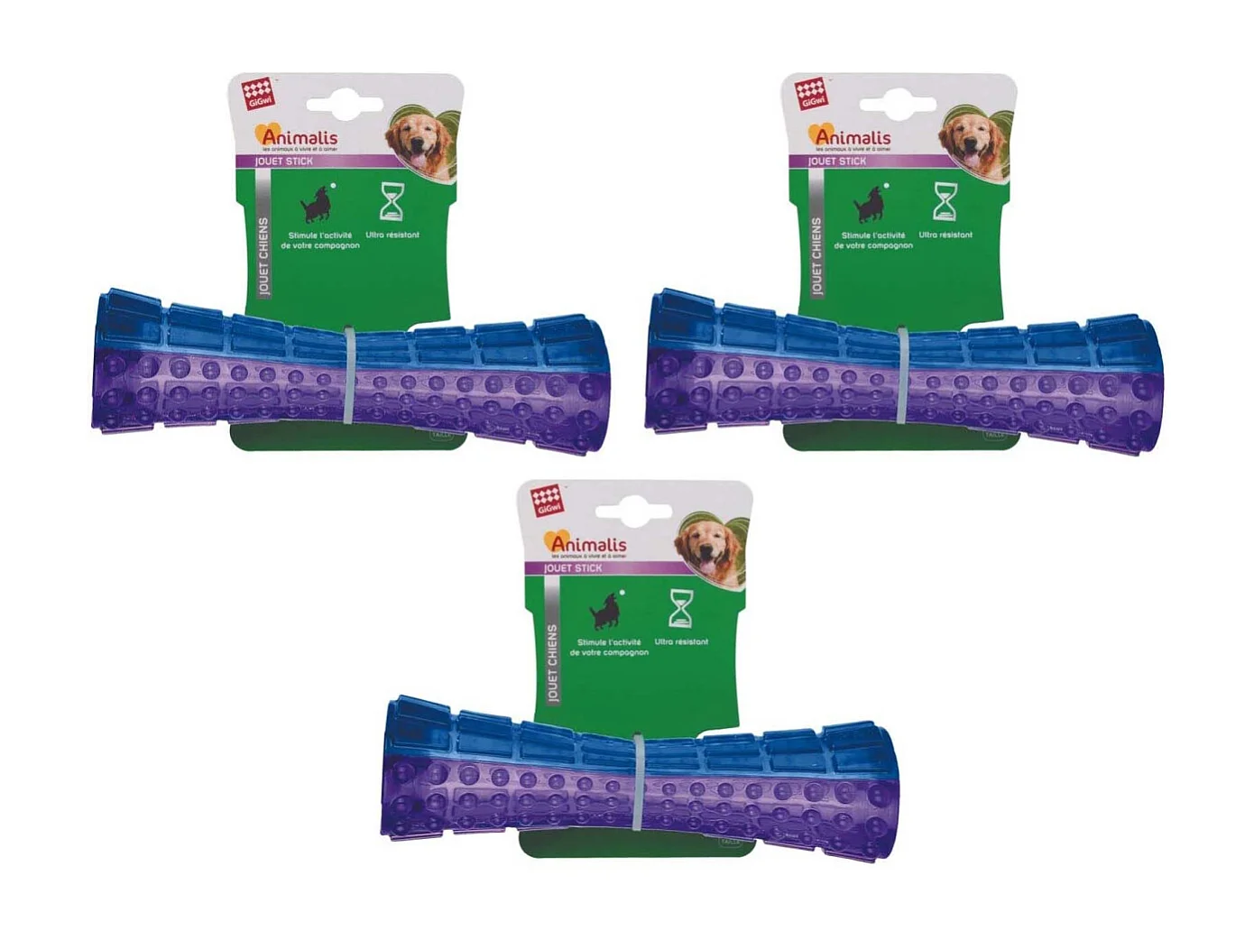 Stick chien en plastique coloré 15 cm (Lot de 3)