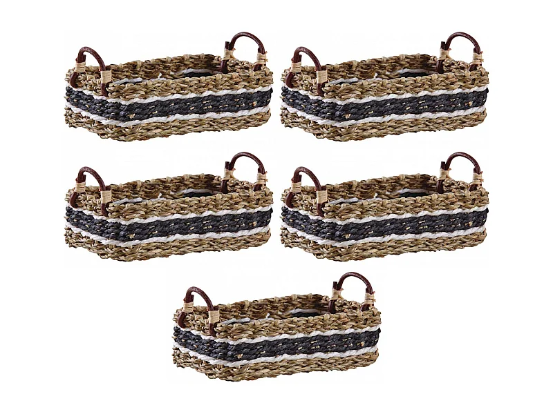 Corbeille en jonc naturel et noir (Lot de 5)