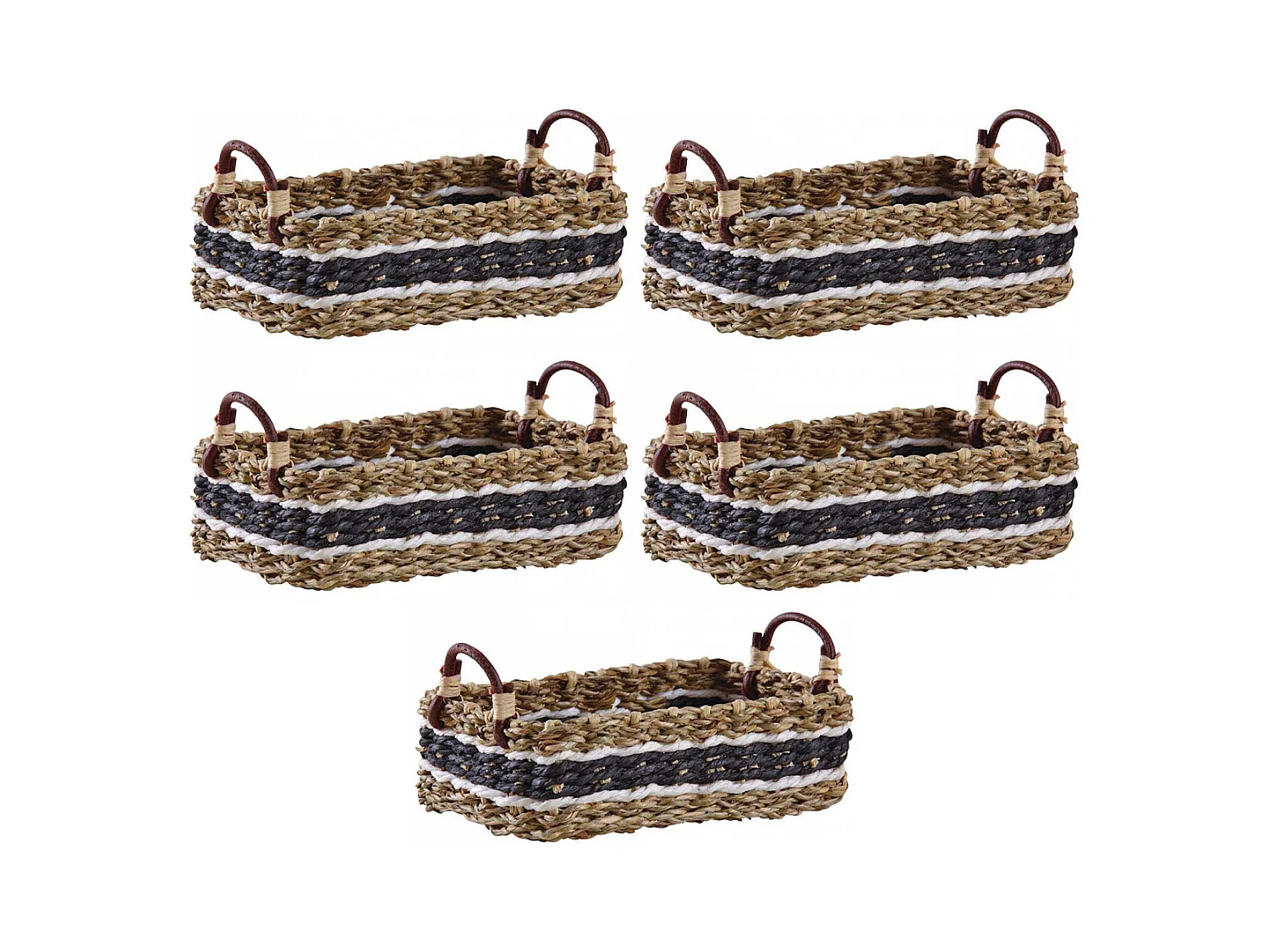 Corbeille en jonc naturel et noir (Lot de 5)