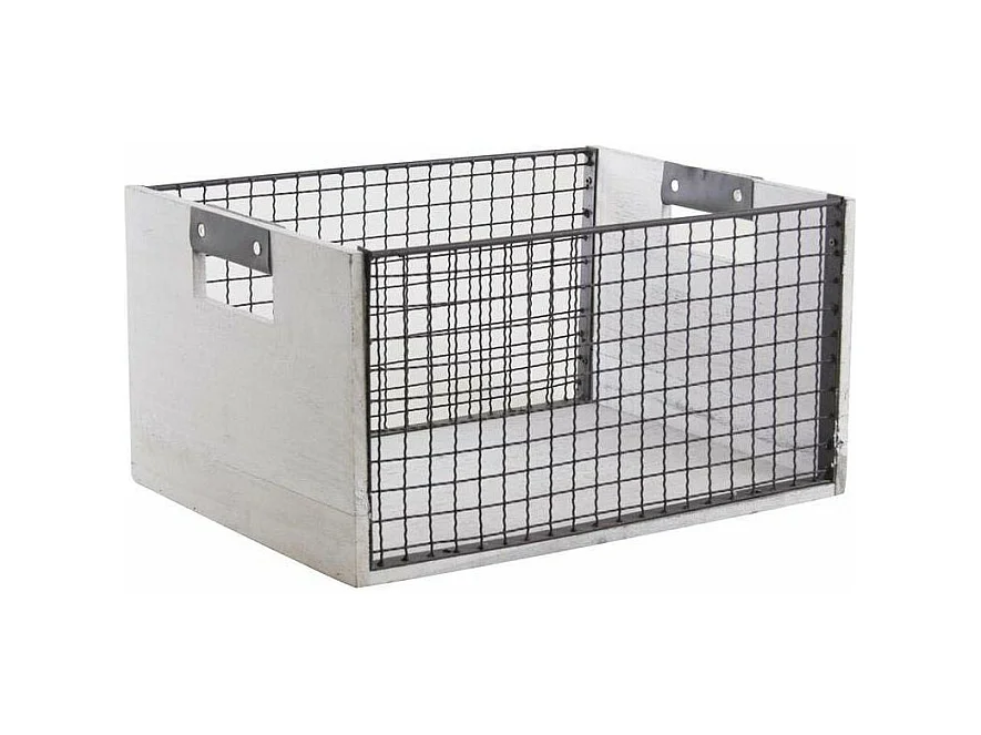 Corbeilles de rangement en bois vieilli et métal (Lot de 2)