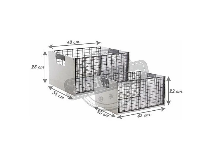 Corbeilles de rangement en bois vieilli et métal (Lot de 2)
