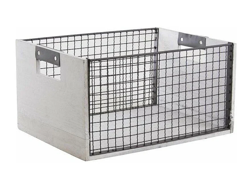 Corbeilles de rangement en bois vieilli et métal (Lot de 2)