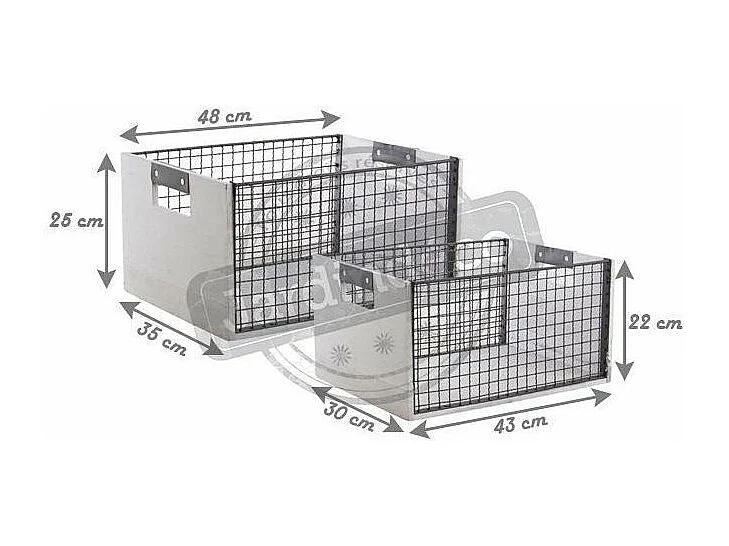 Corbeilles de rangement en bois vieilli et métal (Lot de 2)