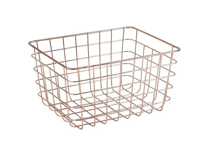 Corbeille de rangement en métal cuivré 24 x 19 x 13 cm