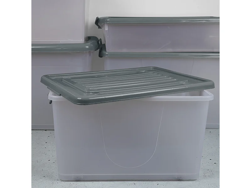 Boite De Rangement Plastique 60l Gris, Transparent
