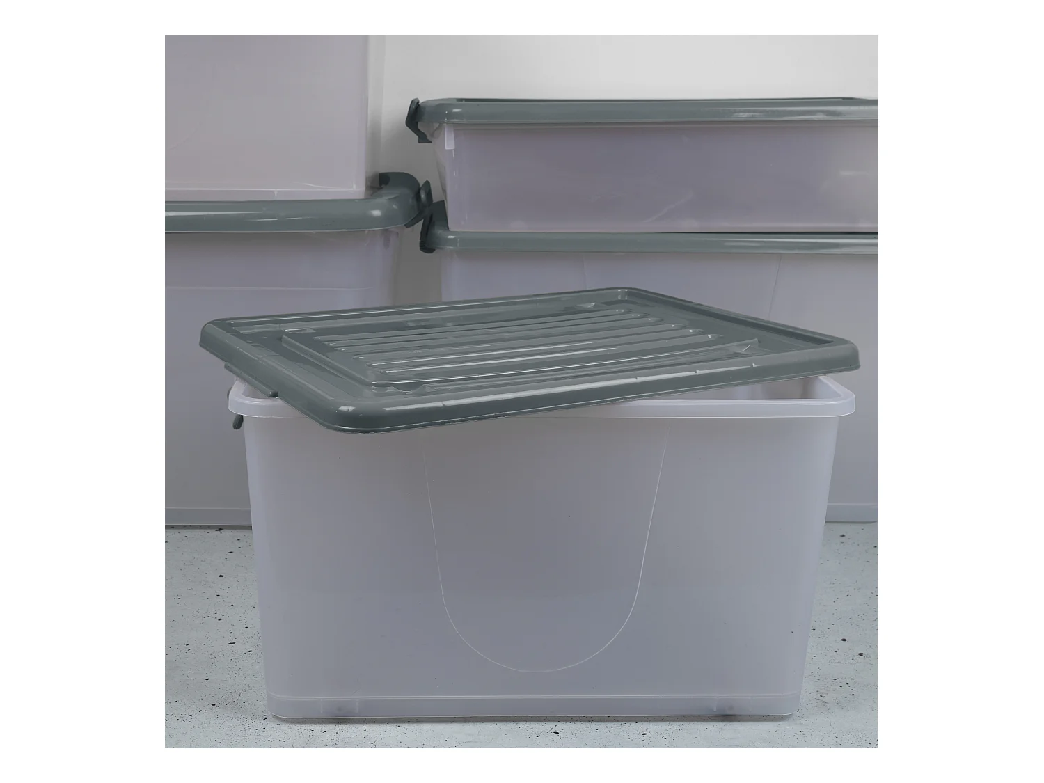 Boite De Rangement Plastique 60l Gris, Transparent