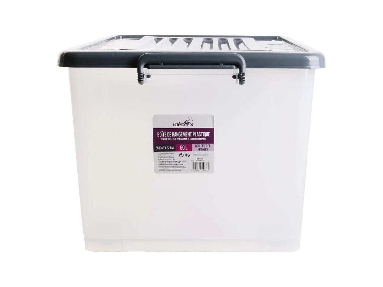 Boite De Rangement Plastique 60l Gris, Transparent