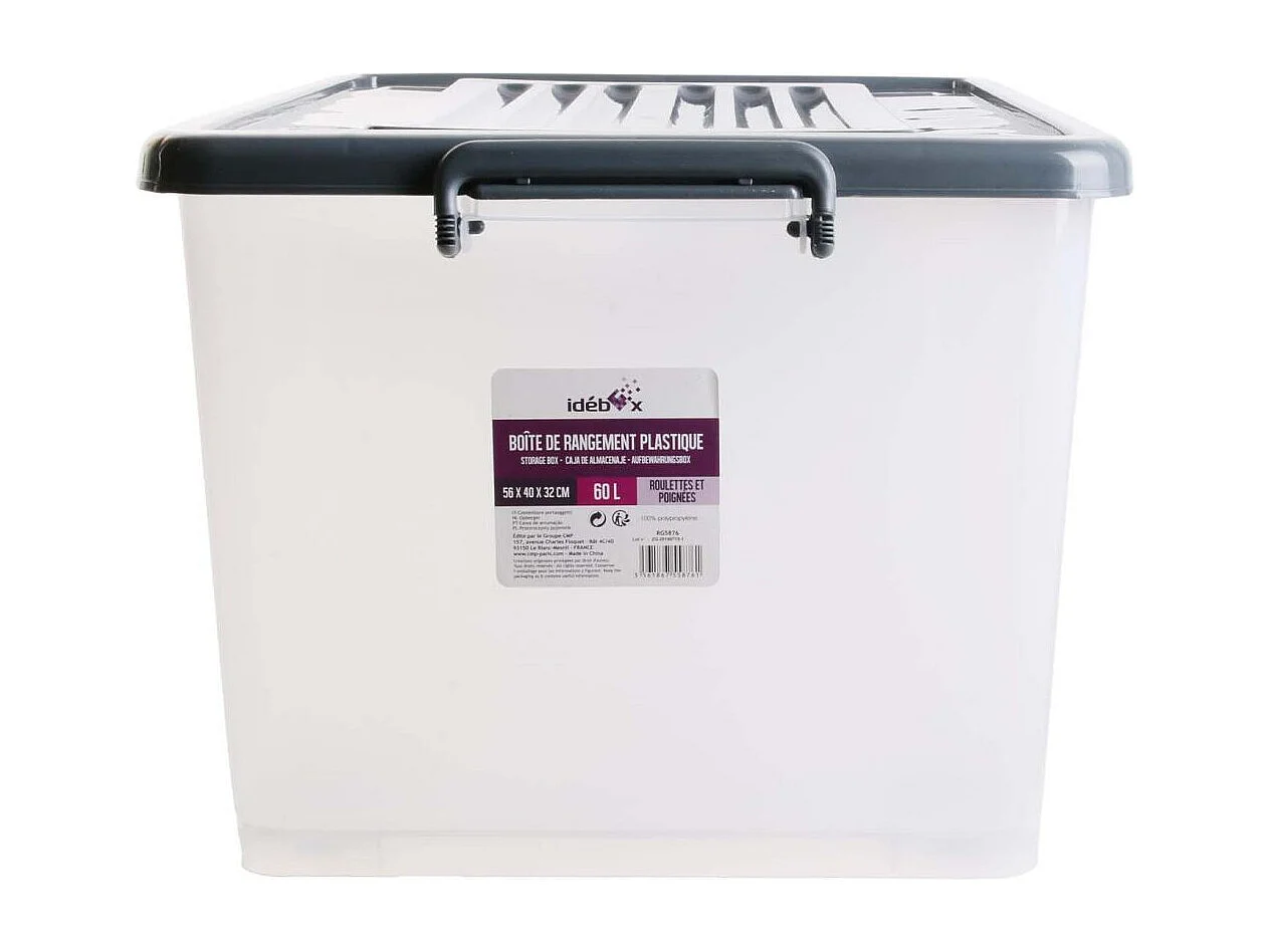 Boite De Rangement Plastique 60l Gris, Transparent