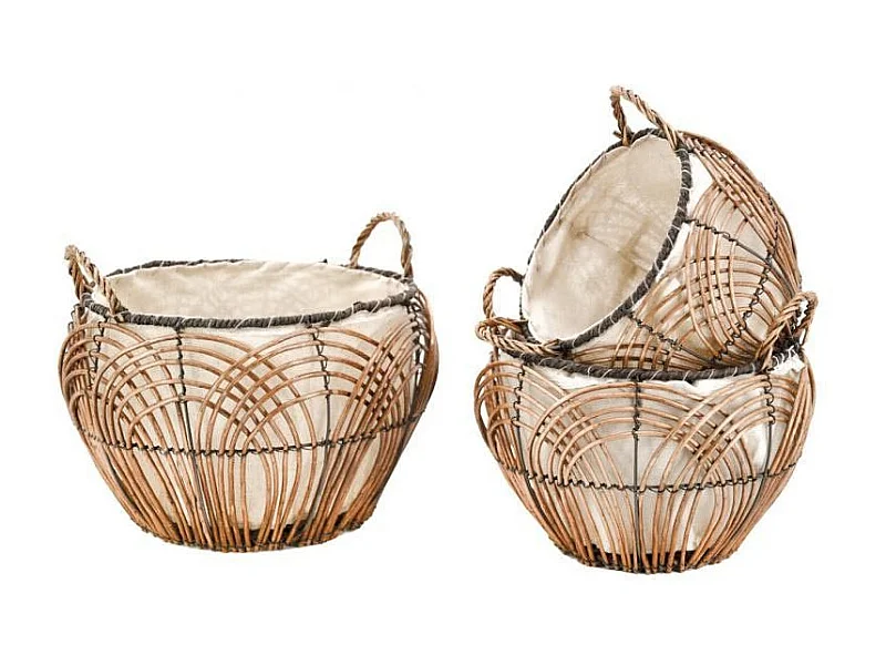 Corbeilles rondes en osier Art Déco(Lot de 3)