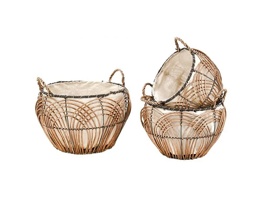 Corbeilles rondes en osier Art Déco(Lot de 3)