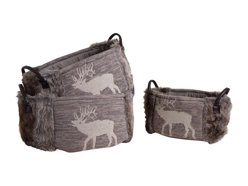 Corbeille de rangement ovale motif cerf (Lot de 3)