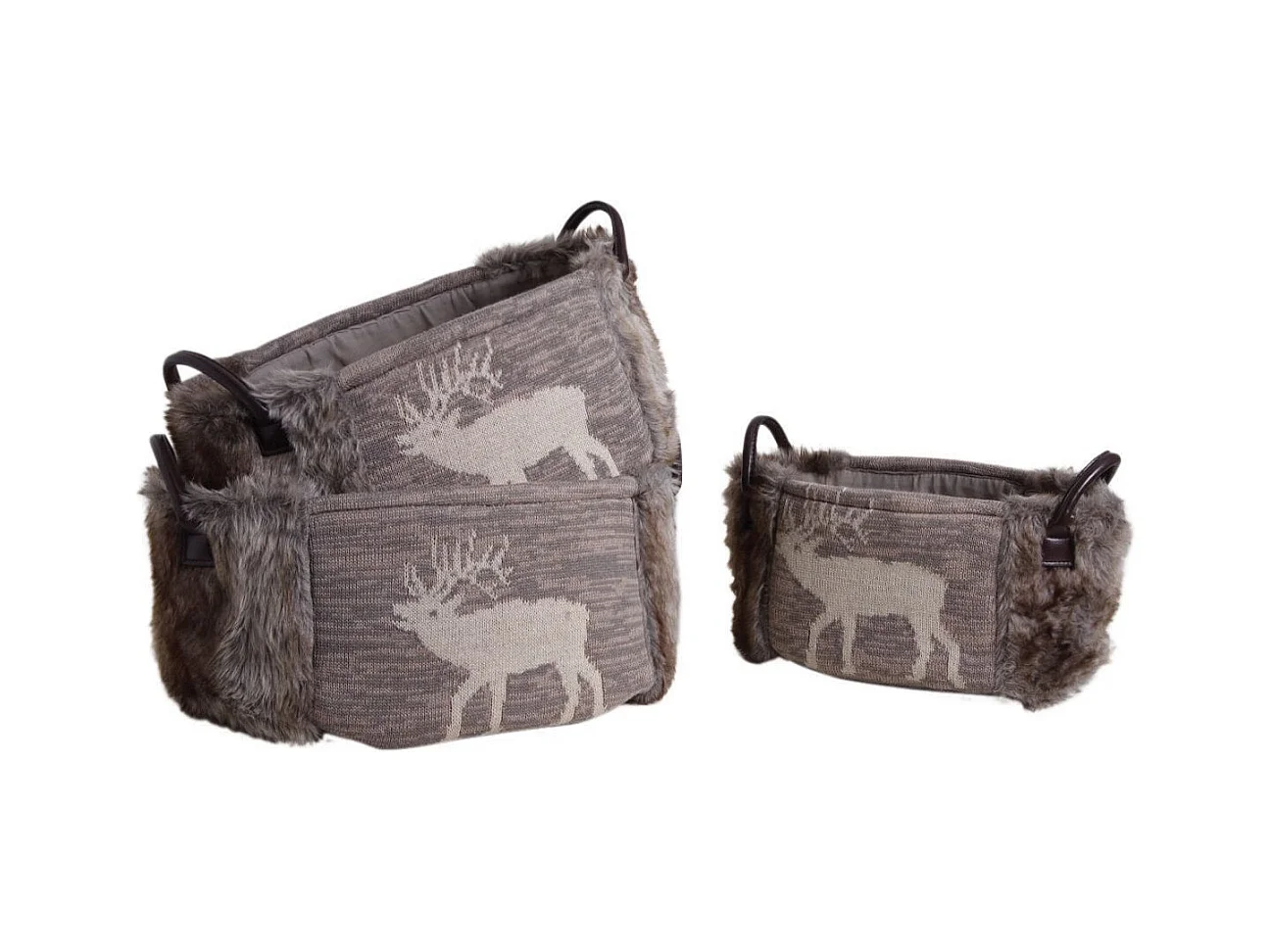 Corbeille de rangement ovale motif cerf (Lot de 3)