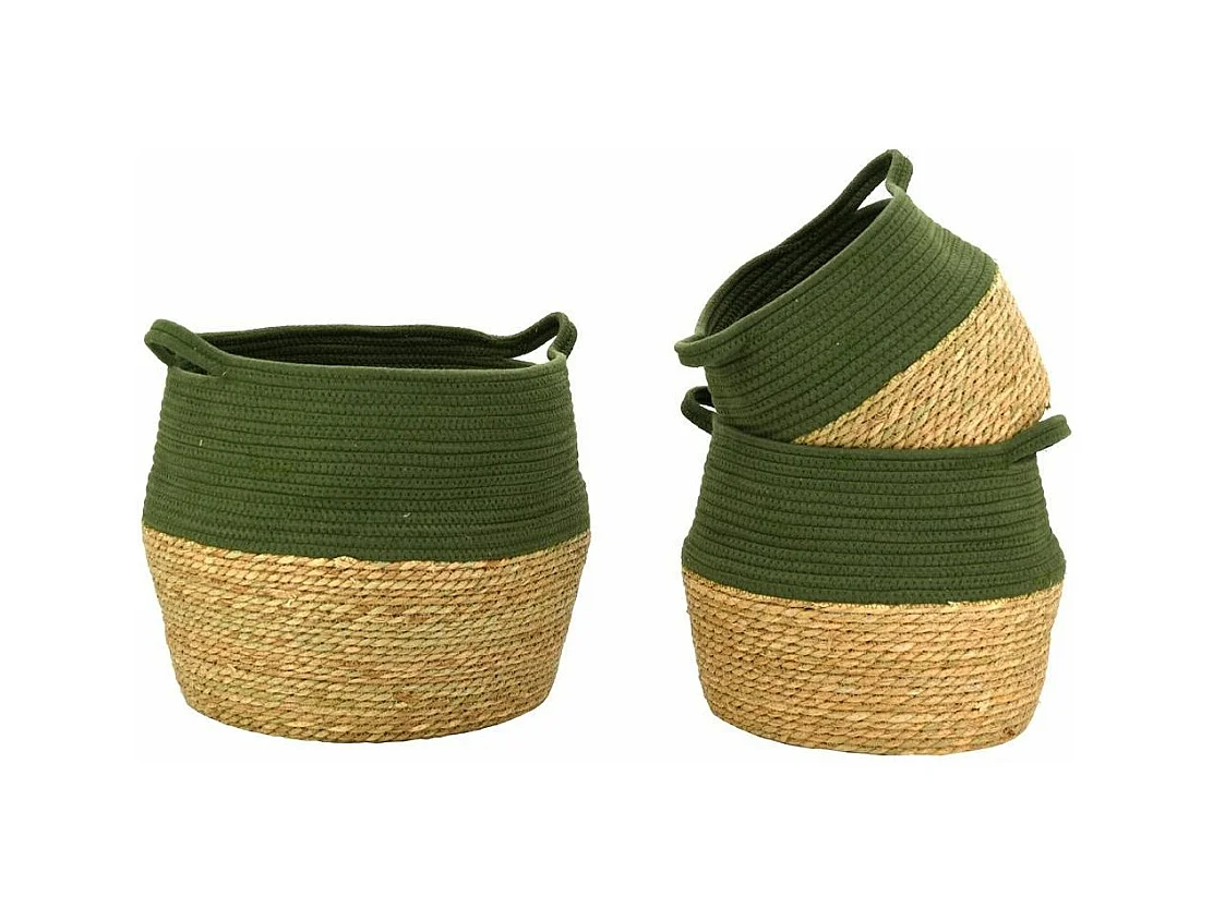 Corbeilles en jonc naturel et teinté kaki (Lot de 3)