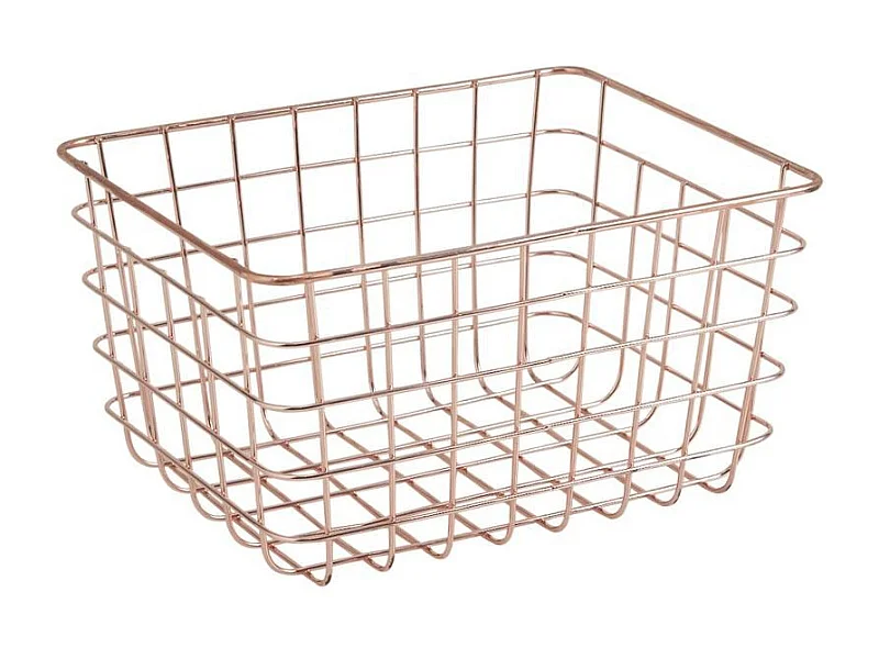 Corbeille de rangement en métal cuivré 28 x 22 x 15 cm