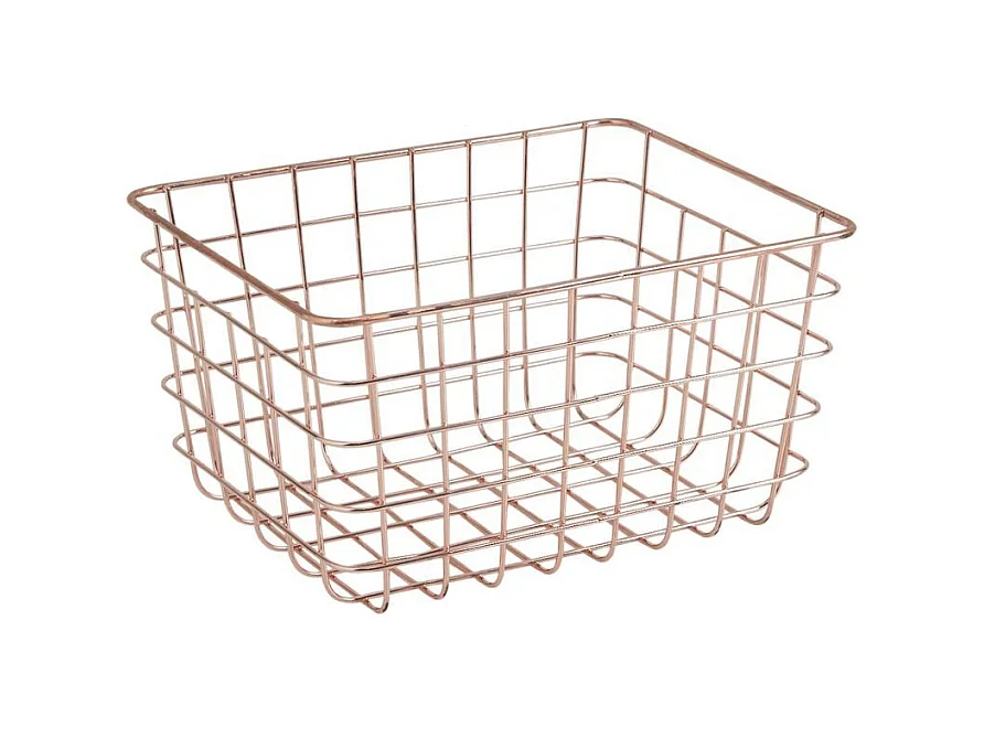 Corbeille de rangement en métal cuivré 28 x 22 x 15 cm
