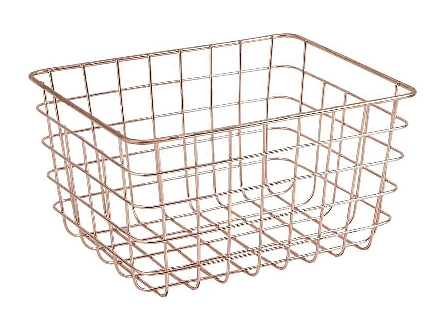 Corbeille de rangement en métal cuivré 28 x 22 x 15 cm