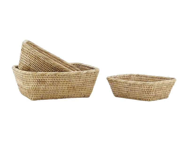 Série de 3 corbeilles rectangulaire en rotin naturel