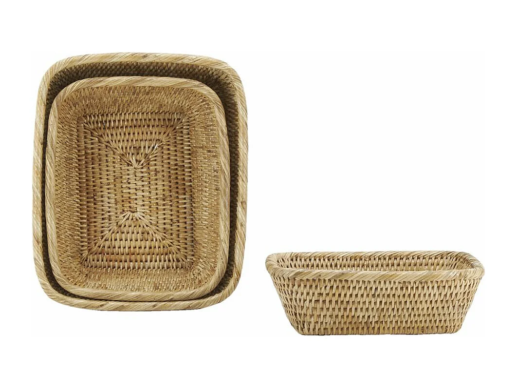 Série de 3 corbeilles rectangulaire en rotin naturel