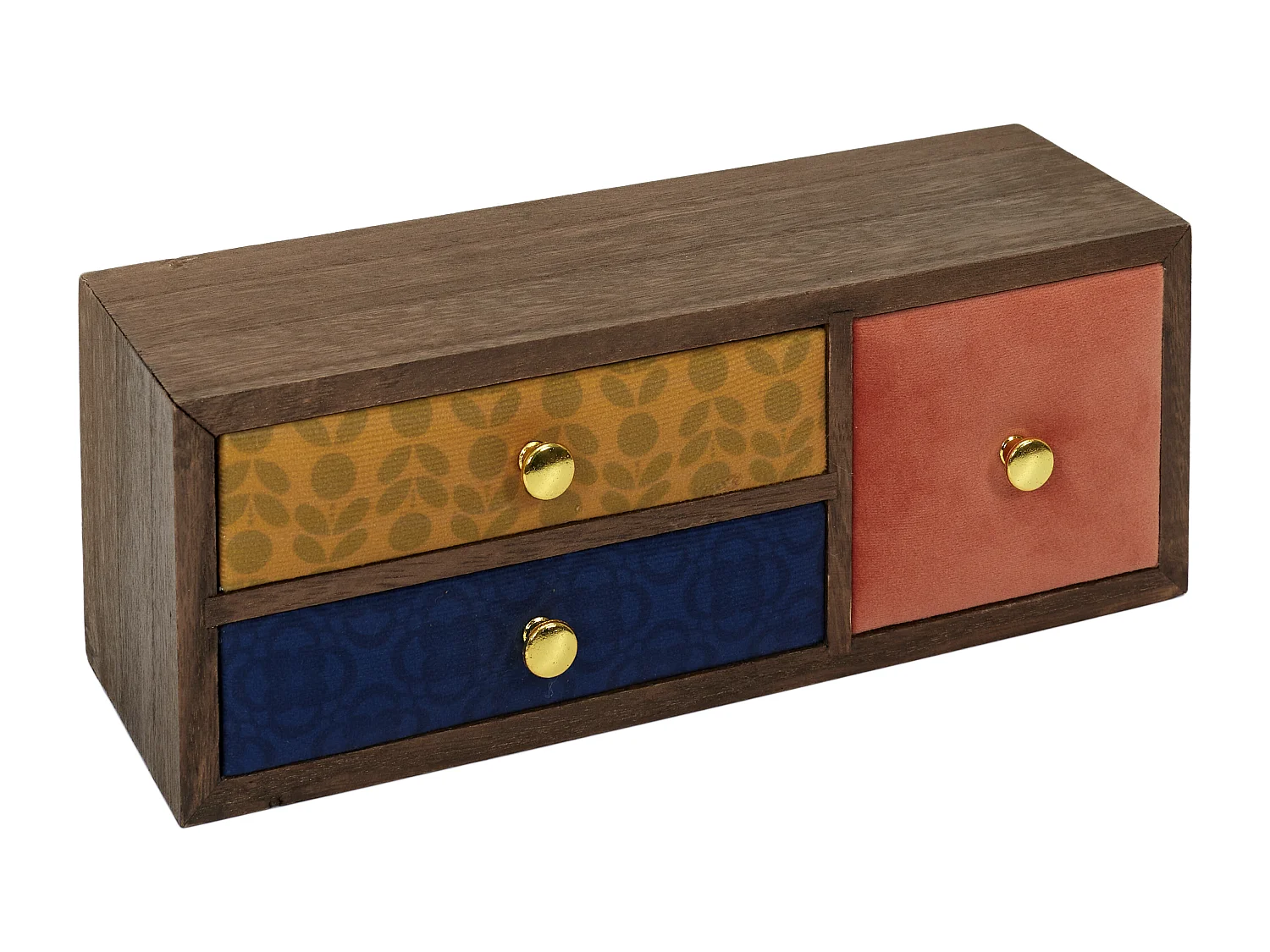 Rangement 3 Tiroirs Velours Jaune, Noir, Orange