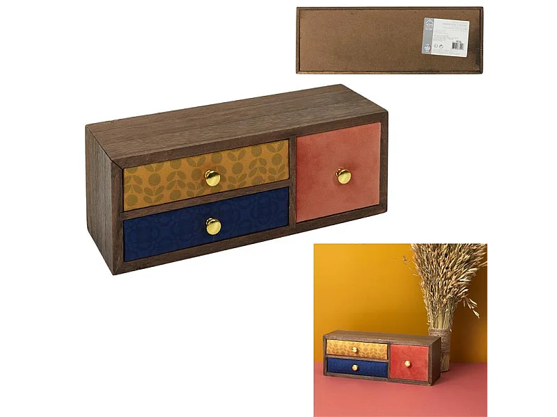 Rangement 3 Tiroirs Velours Jaune, Noir, Orange