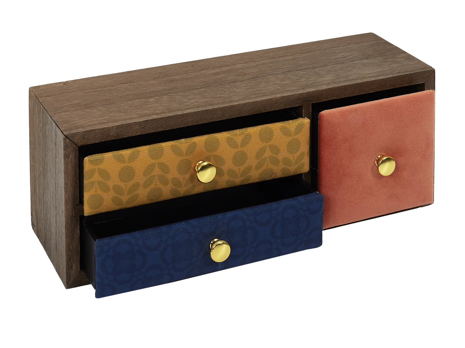 Rangement 3 Tiroirs Velours Jaune, Noir, Orange