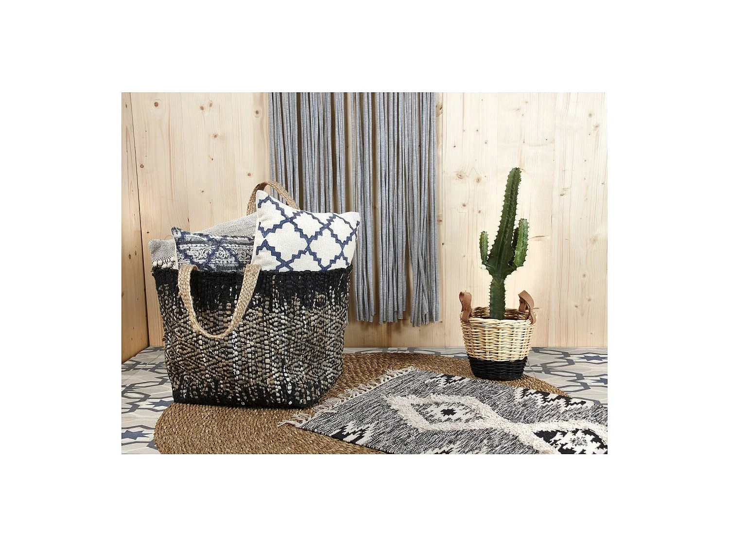 Sac de rangement en jute et cuir