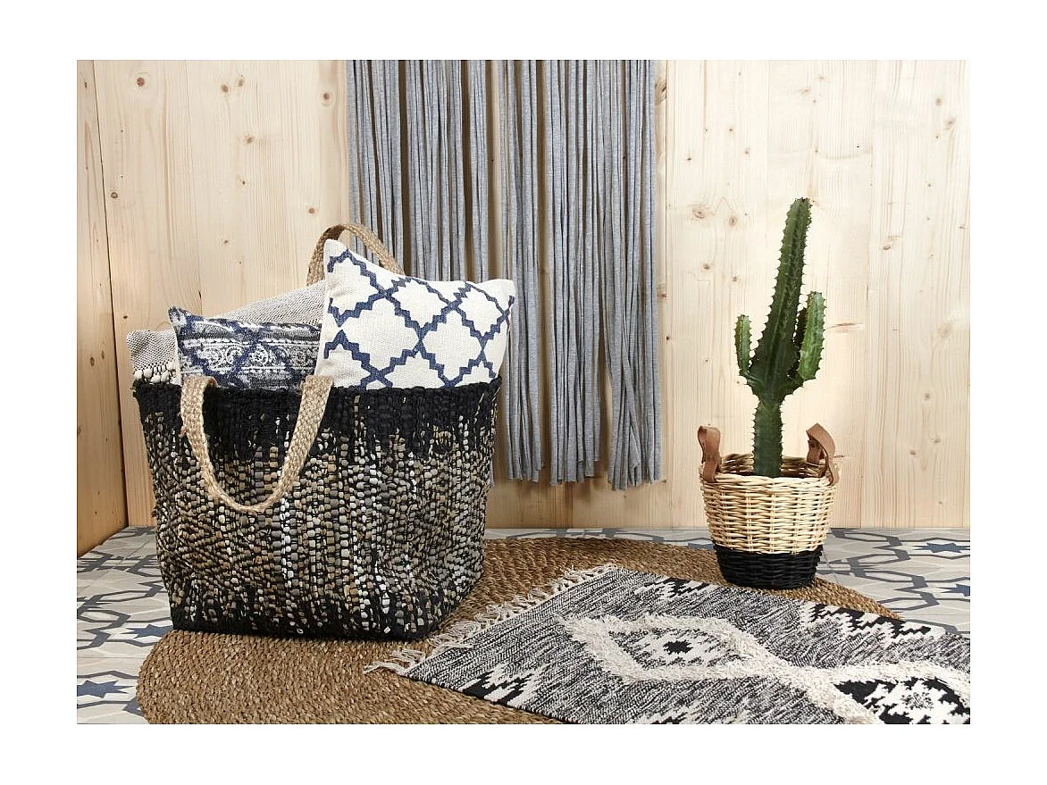 Sac de rangement en jute et cuir