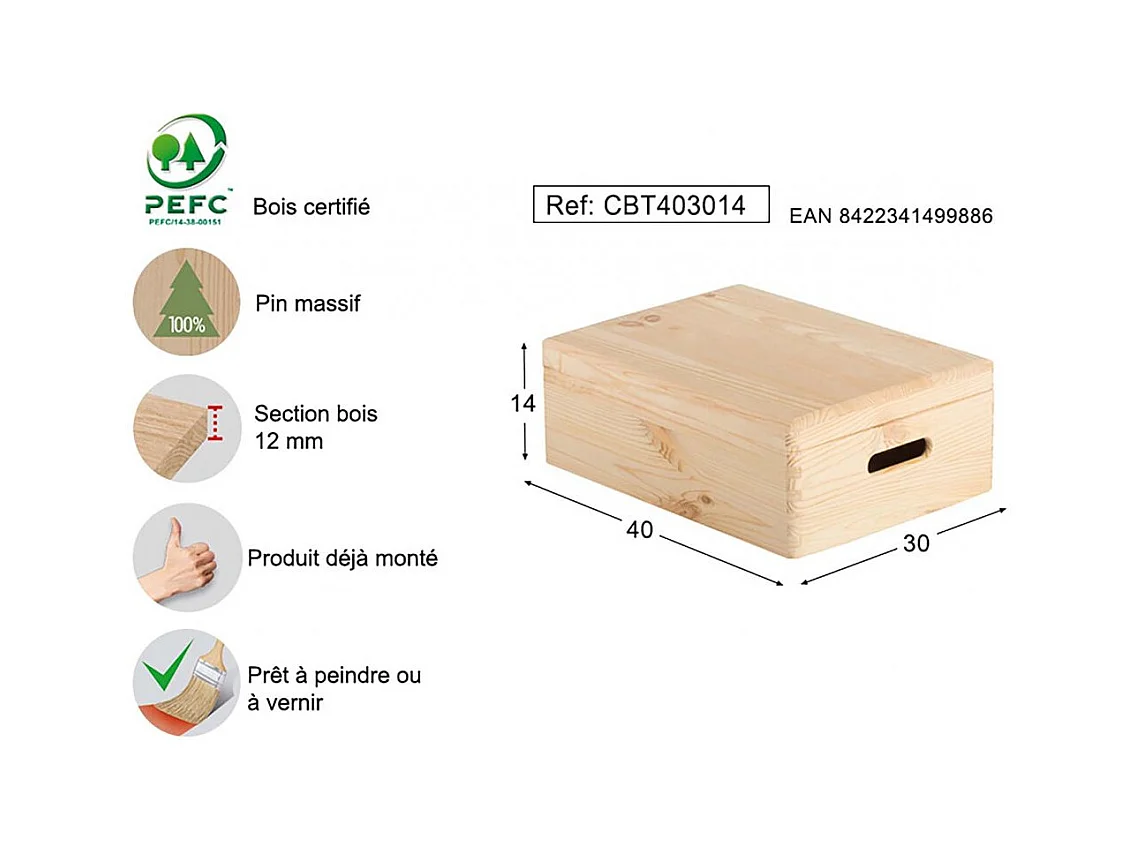 Ordnungskiste aus massivem Kiefernholz mit Deckel