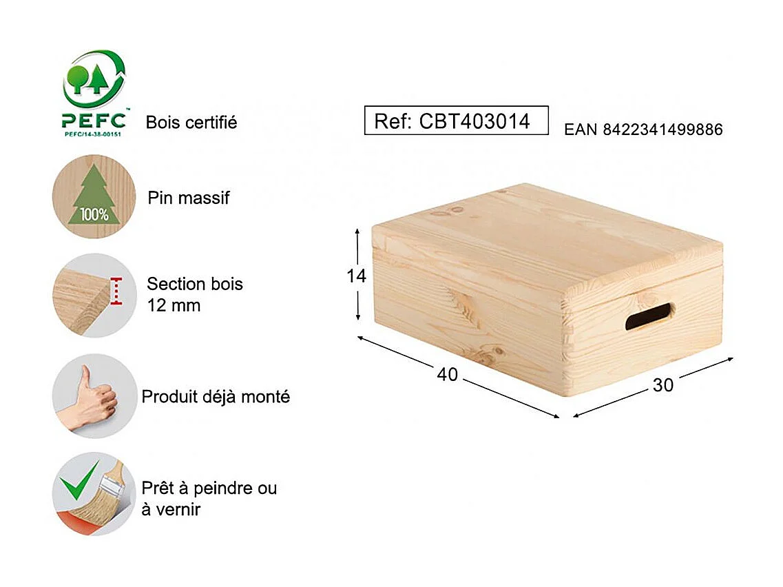 Ordnungskiste aus massivem Kiefernholz mit Deckel