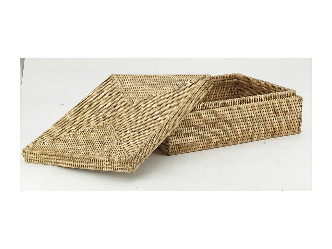 Coffret rectangulaire en rotin naturel