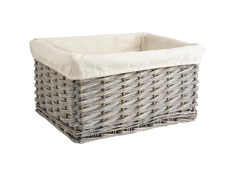 Corbeille de rangement en osier gris et coton 34 x 26 x 18 cm