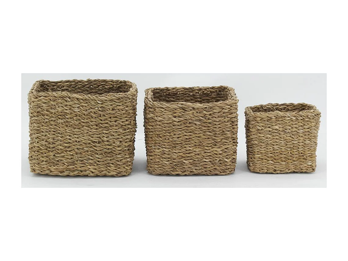 Série de 3 cache-pots en jonc naturel (Lot de 3)