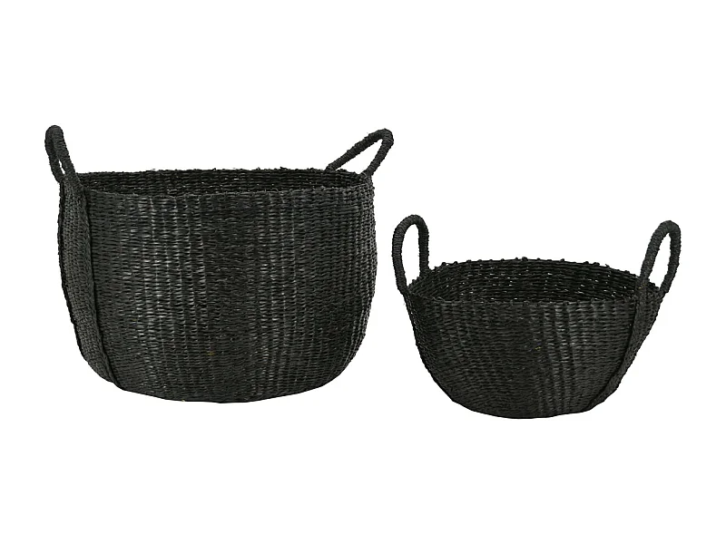 Corbeilles rondes en jonc teinté noir (Lot de 2)