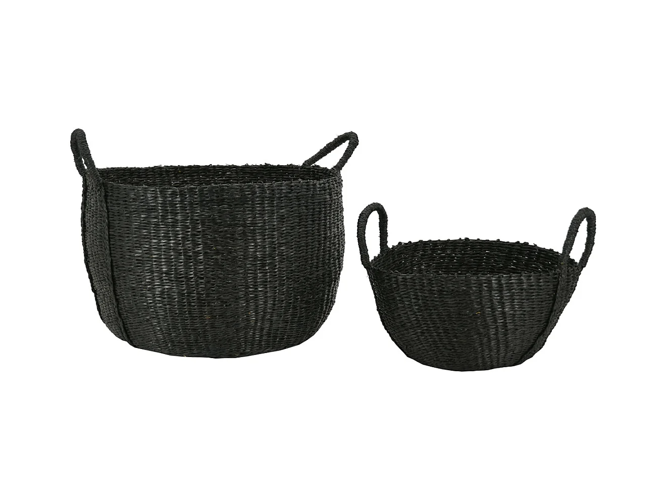 Corbeilles rondes en jonc teinté noir (Lot de 2)
