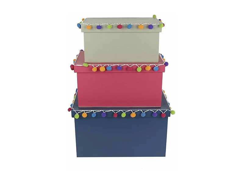 Lot de 3 Boîtes à Pompons "Gigogne" 34cm Multicolore