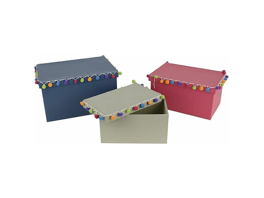 Rechteckige Ordnungsbox mit farbigen Pompon "Baba le Lama" (3er-Pack)