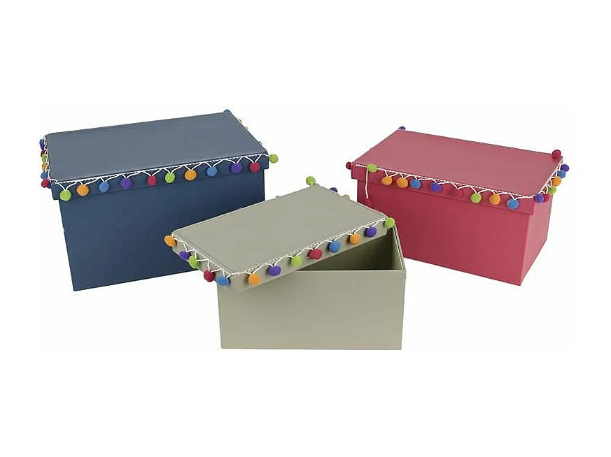 Rechteckige Ordnungsbox mit farbigen Pompon "Baba le Lama" (3er-Pack)