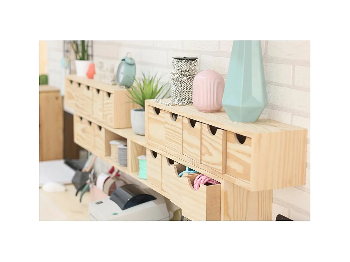 Mini rangement bloc en pin brut avec tiroirs 5 tiroirs