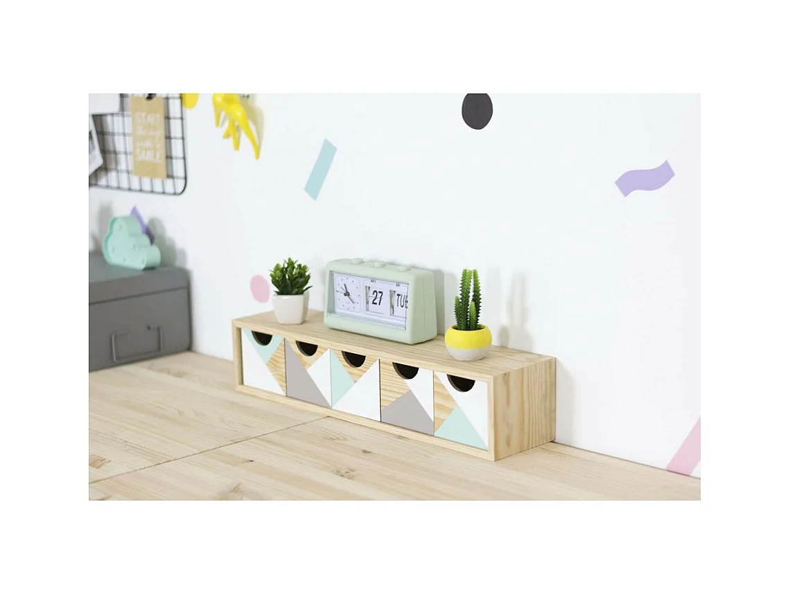 Mini rangement bloc en pin brut avec tiroirs 5 tiroirs