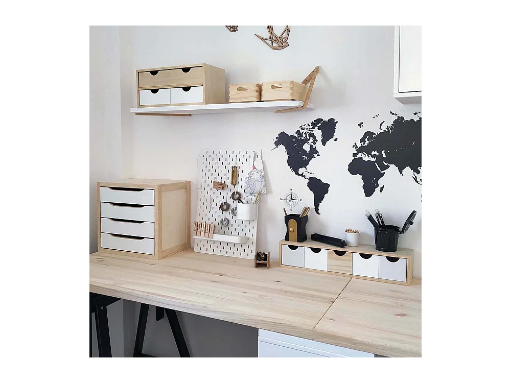 Mini rangement bloc en pin brut avec tiroirs 5 tiroirs