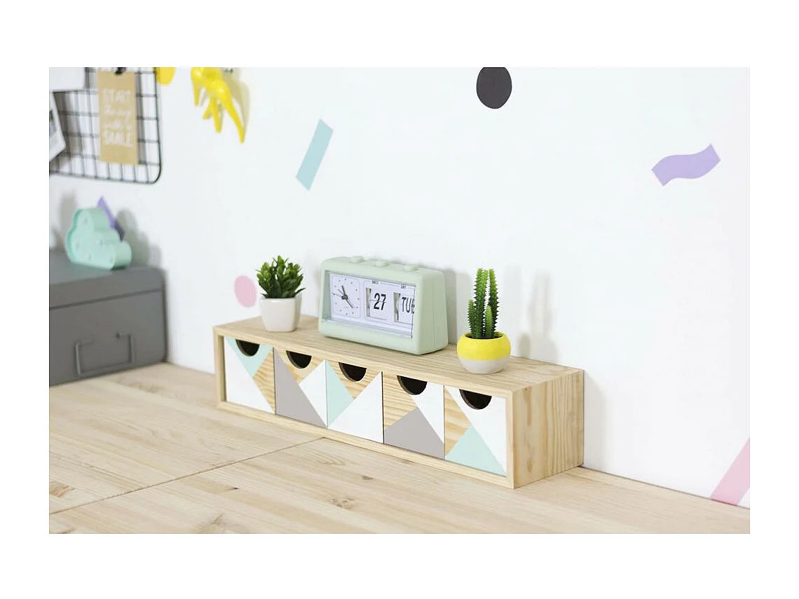 Mini-Ordnungskiste aus Rohkiefernholz mit Schubladen