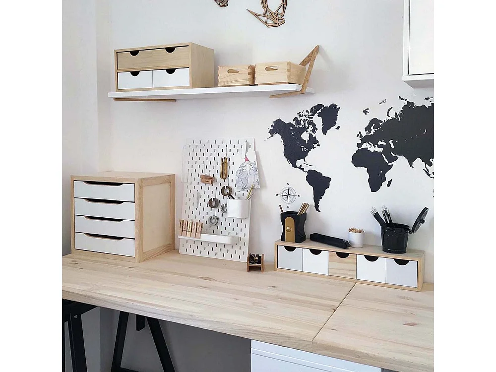 Mini-Ordnungskiste aus Rohkiefernholz mit Schubladen