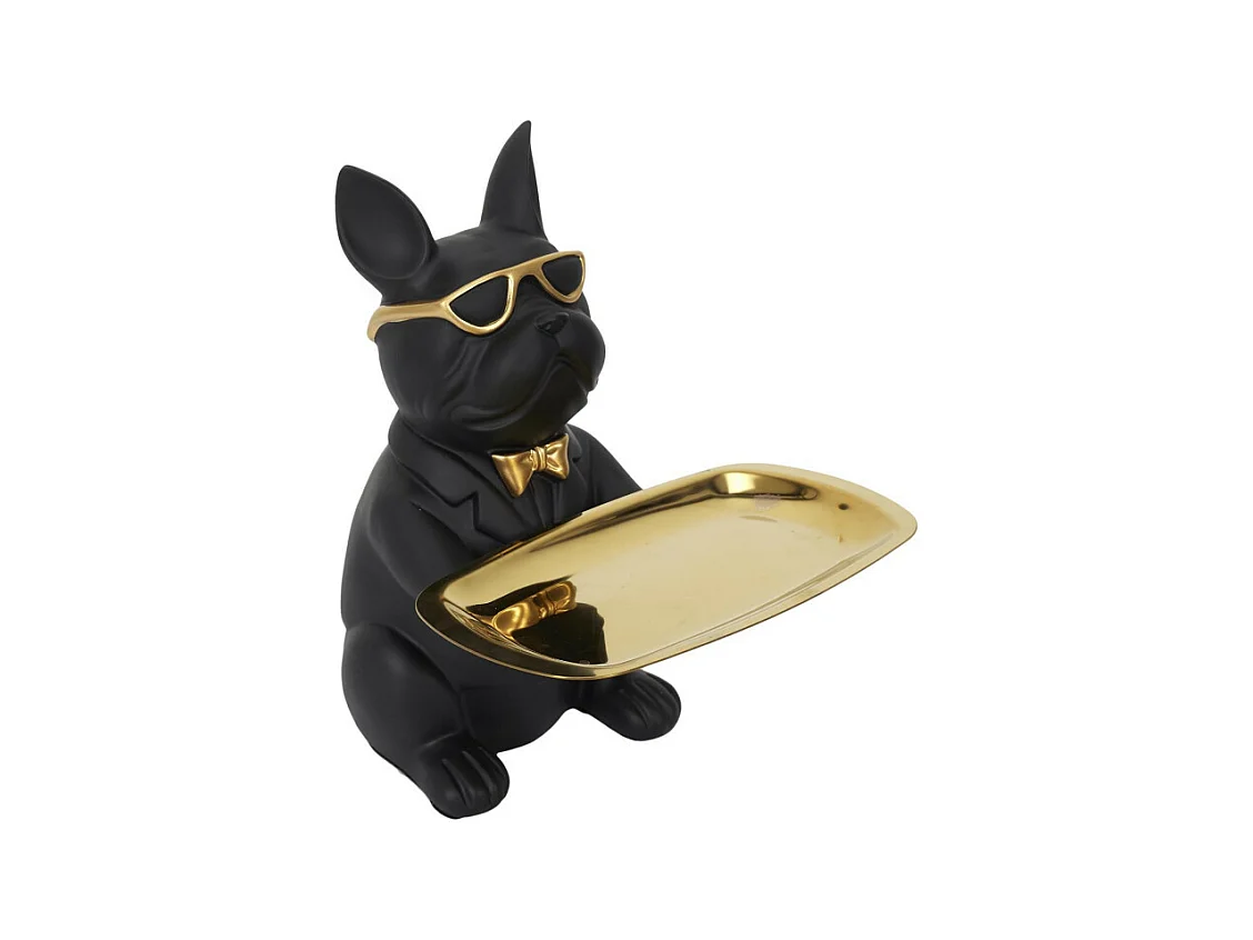 Sculpture Deco Bulldog Noir Vide Poche 21cm Noir, Or