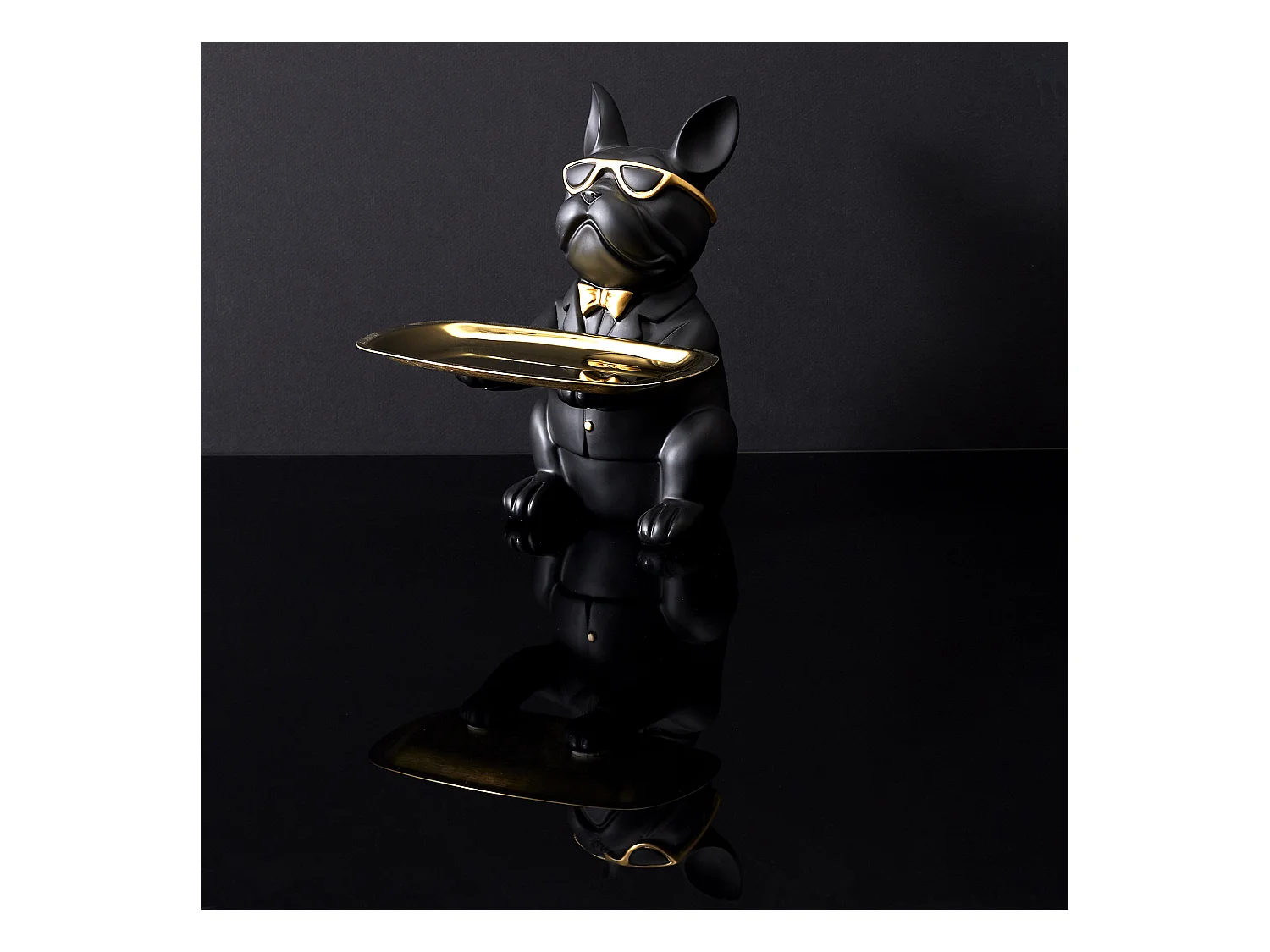Sculpture Deco Bulldog Noir Vide Poche 21cm Noir, Or