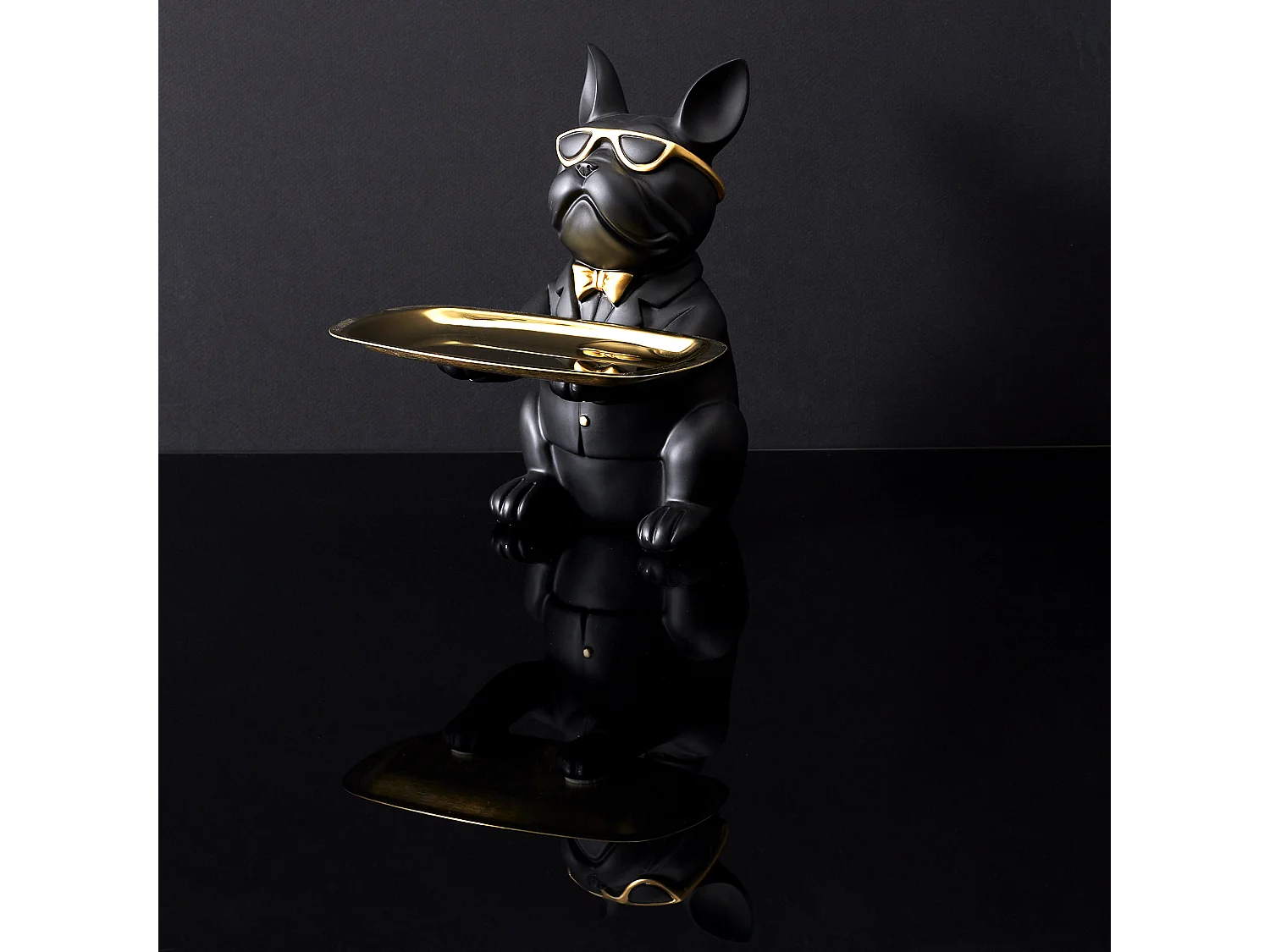 Sculpture Deco Bulldog Noir Vide Poche 21cm Noir, Or